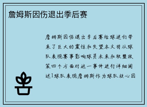 詹姆斯因伤退出季后赛